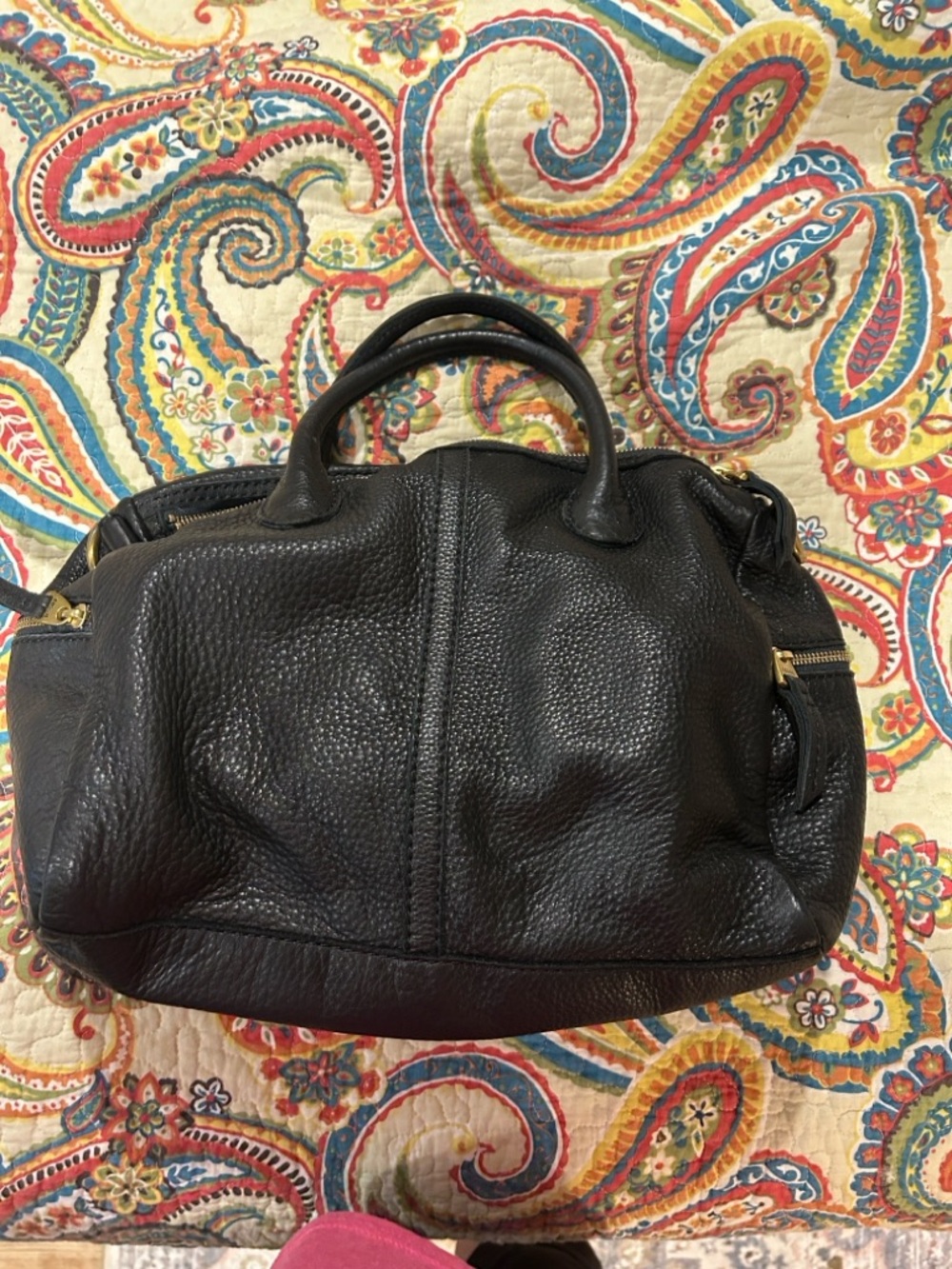 Fossil Erin Black Pebbled Leather Satchel with Gold Hardware